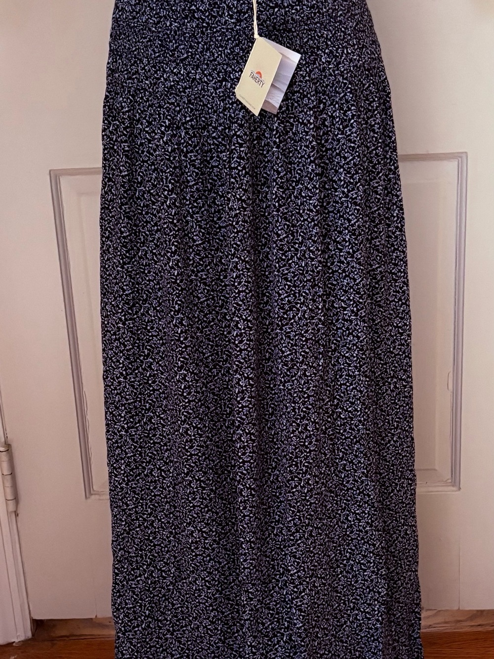 Faherty Navy Blue with white and light blue Ditsy Floral Maxi Skirt